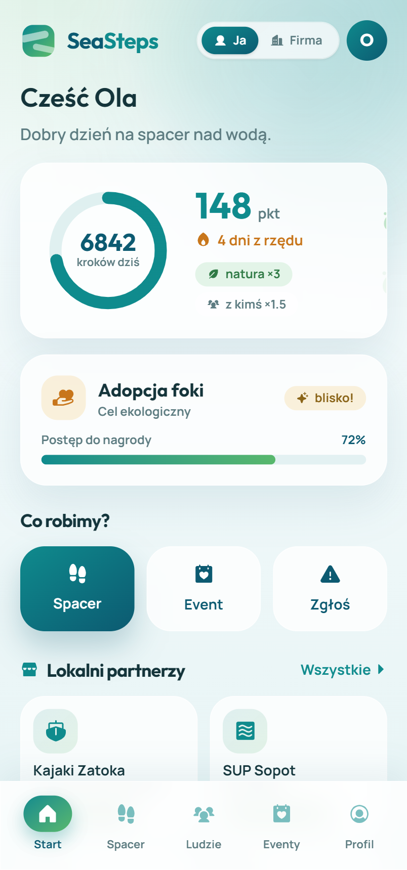 Podgląd aplikacji SeaSteps